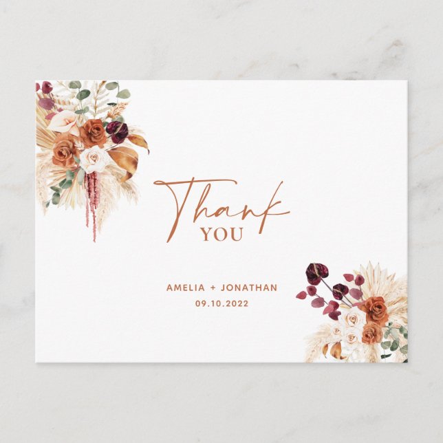 Boho Pampas Terracotta Tack vykort (Framsida)