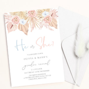 Boho Pampas Torkade Blommigt Baby Gender Reveal Inbjudningar