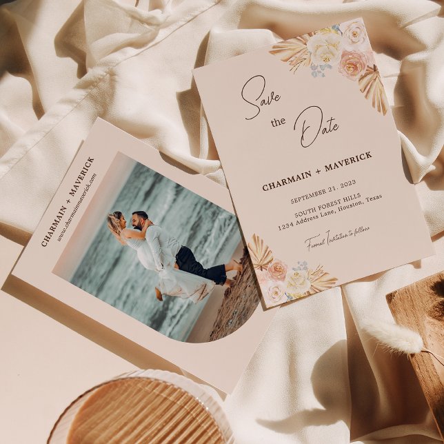 Boho Pampas Torkat Gräs Båge  Spara Datumet (Skapare uppladdad)