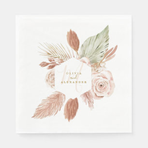 Boho Pampas Tropical Torcal Flowers Bröllop Napkin Pappersservett