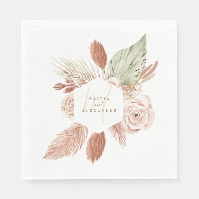 Boho Pampas Tropiska Torkade Blommor Bröllop Serve Pappersservett (Framsidan)