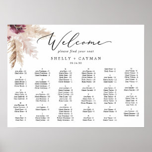 Boho Pampas Vågrät Alfabetiskt sittningsschema Poster
