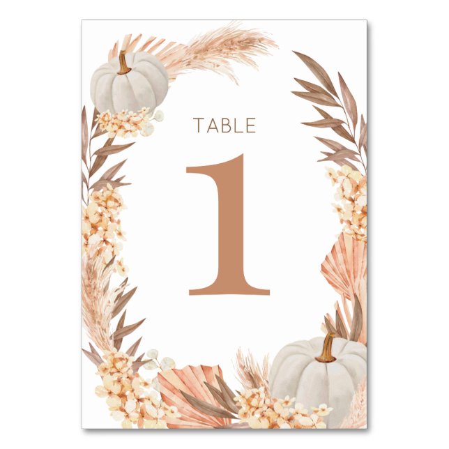 Boho Pampas white Pumpkin Table number Bordsnummer (Framsidan)