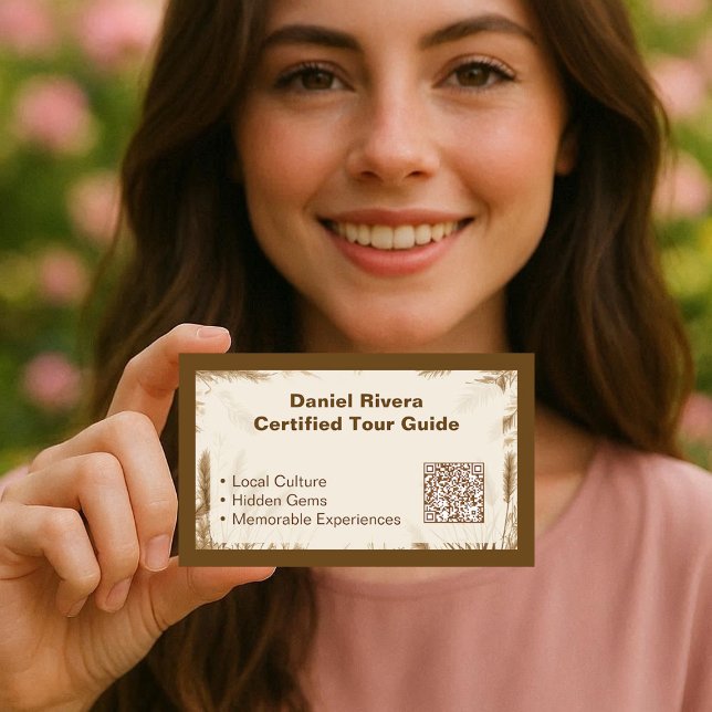 Boho Pampas Wilderness Earth Tone Tour Guide Beige Visitkort (Boho Pampas Wilderness Earth Tone Tour Guide Beige Business Card)