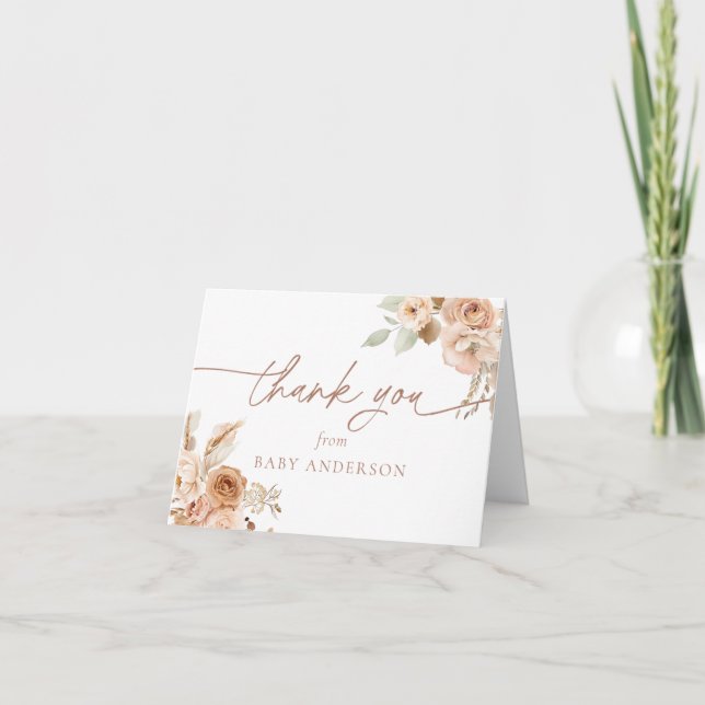 Boho Pampasgräs Baby Shower Tackkort (Framsida)