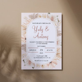 Boho Pampasgräs Blommig Kant Bröllop Inbjudningar