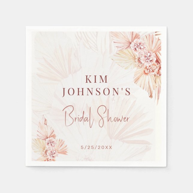 Boho Pampasgräs Bröllopsdusch Modern Bohemsk Pappersservett (Framsidan)