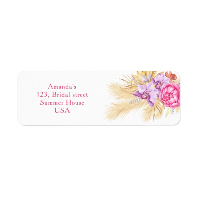 Boho pampasgräs - Bröllopsdusch  Returadress Etikett (Framsidan)