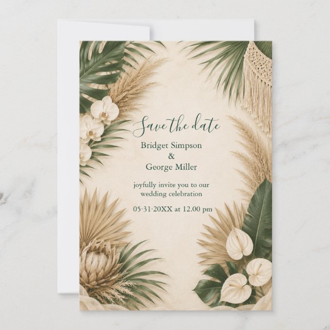 boho Pampasgräs Hawaii Blommig Tropisk Bröllop  Inbjudningar (Framsida)