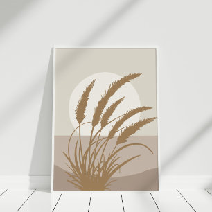 Boho Pampasgräs Måne Neutral Väggkonsttryck Poster