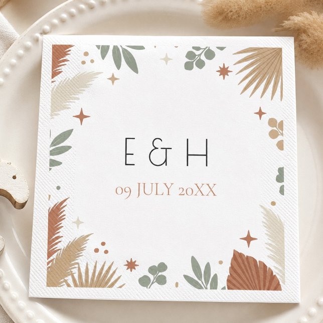 Boho Pampasgräs och Salvia Grön Eukalyptus Pappersservett (Boho Pampas Grass and Sage Green Eucalyptus Napkins)