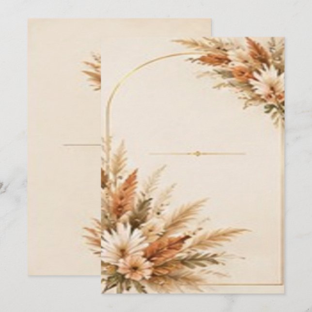 Boho Pampasgräs och Terrakotta Blommig Båge Inbjudningar (Fram/baksida)