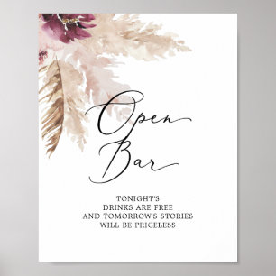 Boho Pampasgräs Öppen Barskylt Poster