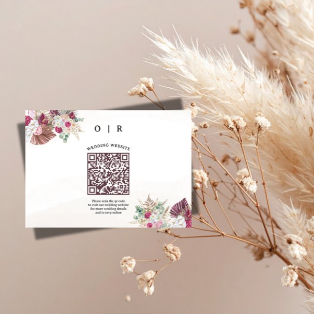 Boho Pampasgräs QR-kod Bröllopsföljekort  Tilläggskort (Skapare uppladdad)