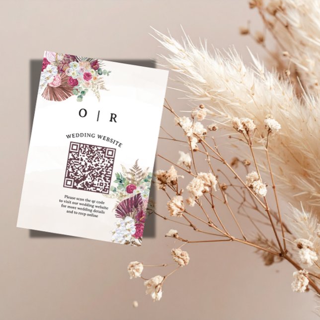 Boho Pampasgräs QR-kod Bröllopsföljekort  Tilläggskort (Skapare uppladdad)