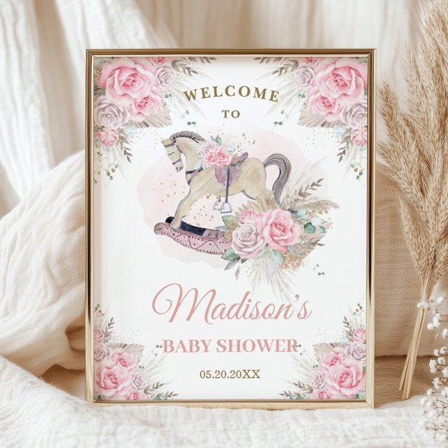 Boho Pampasgräs Rosa Blommig Gungande Häst Bebis Poster (Skapare uppladdad)