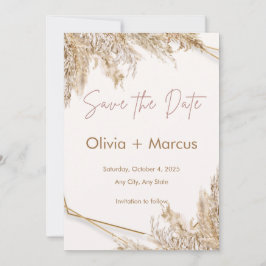 Boho Pampasgräs Spara datum | Neutral Beige Inbjudningar