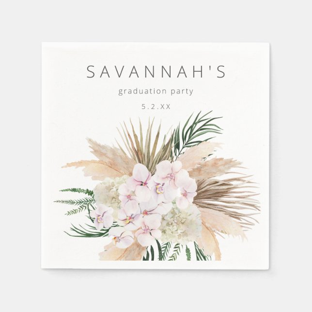 Boho Pampasgräs Strand Blommig Namn eller Monogram Pappersservett (Framsidan)