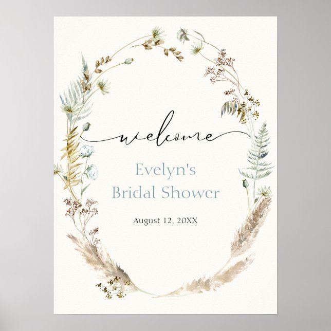 Boho Pampasgräs Torkad bukett Välkomstaffisch Poster (Framsidan)