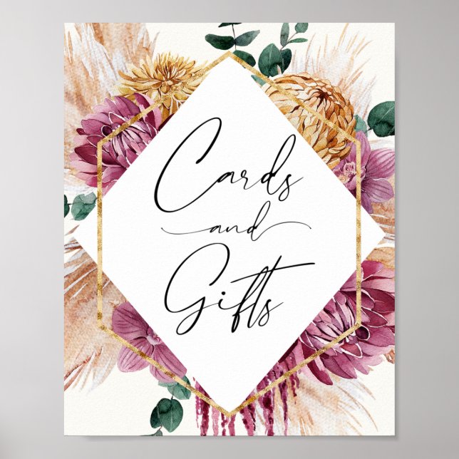 Boho Pampasgräs Torkade Bouquet Kort och Gåvor Poster (Framsidan)