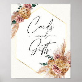 Boho Pampasgräs Torkade Bouquet Kort och Present P Poster