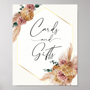 Boho Pampasgräs Torkade Bouquet Kort och Present P Poster