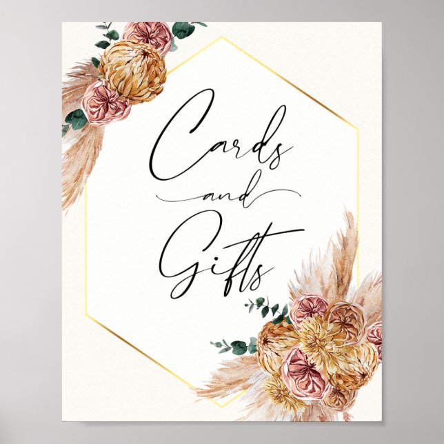 Boho Pampasgräs Torkade Bouquet Kort och Present P Poster (Framsidan)