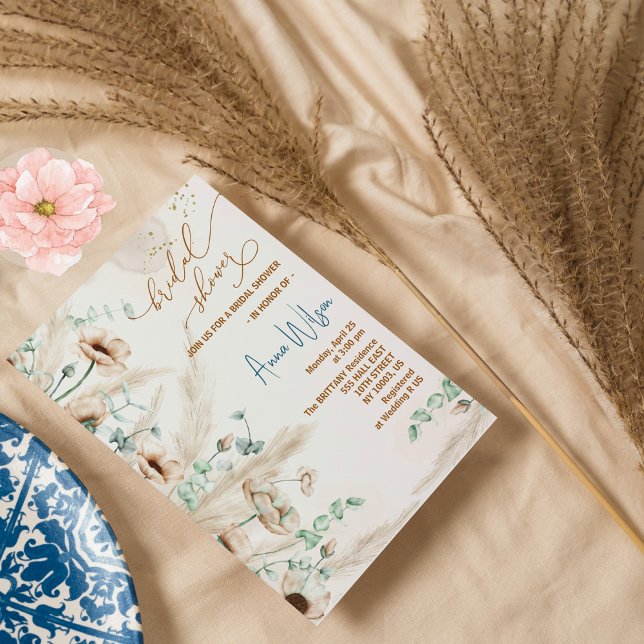 Boho pampasgräs Vild blomster Bröllopsdusch Inbjudningar (Skapare uppladdad)