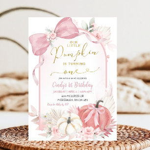 Boho Pampass Blommigt Pumpkin är en första födelse Inbjudningar