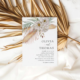 Boho Pampass & Blommigt Watercolor Bröllop Inbjudningar