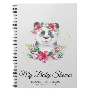 Boho Panda Bear Baby Shower Planner Flowers Anteckningsbok