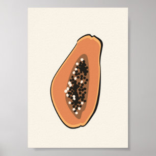 Boho Papaya Fruit Illustration, sommartryck Poster