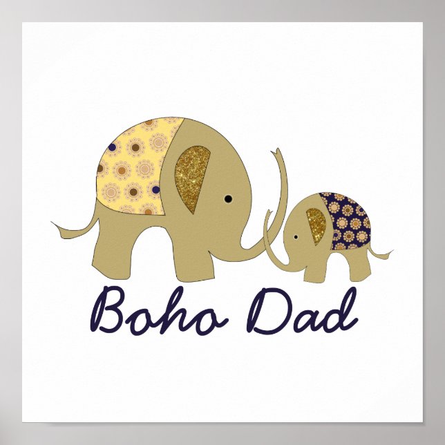 Boho Pappa, Guld Elephant Poster (Framsidan)