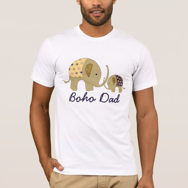 Boho Pappa, Guld Elephant T Shirt (Framsida)
