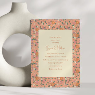 Boho Par Shower Peach Retro Blommönster Boho Inbjudningar