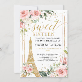 Boho Paris Eiffel  blommigt greenery guld 16:e Inbjudningar