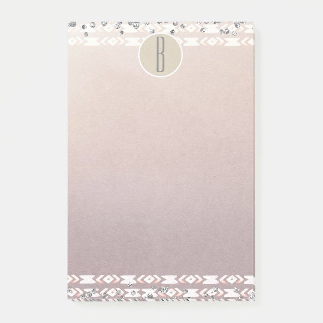 Boho Pärla Glans Glam Kraft Rustik Monogram Post-it Block (Framsida)