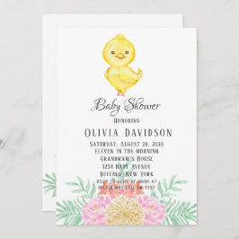 Boho Påsk Chicken Watercolor Blommigts Baby Shower Inbjudningar