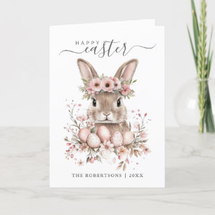 Boho Påsk Söt Bunny Blommigt Ägg mappade Helgkort
