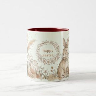 Boho påskhare med blomsterkrans illustration Två-Tonad mugg