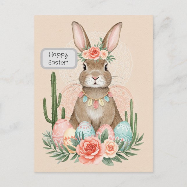 Boho påskharen kort – Whimsical Pastel Postkort (Framsida)