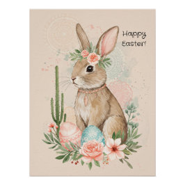 Boho påskharen utskrivbar Whimsical Pastel Perfect Poster