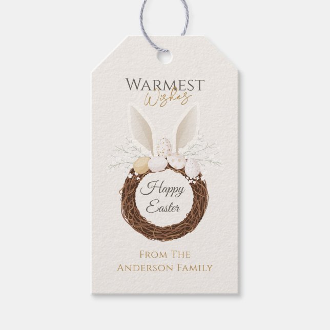 Boho påskharenäst krans Guld Elfenben Presentetikett (Framsidan)