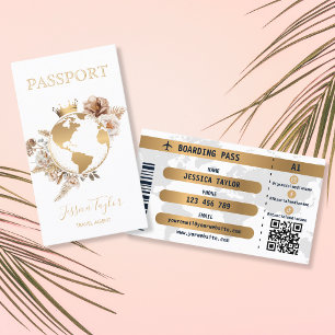 Boho Passport Travel Agent World Map Boarding Pass Visitkort