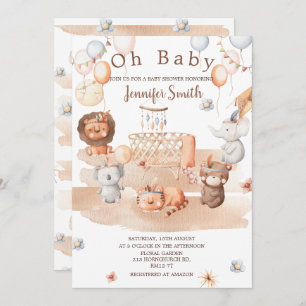 Boho pastel animals mobil babydusch Oh Baby Inbjudningar