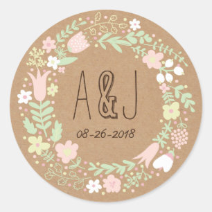 Boho Pastel Blommigt Utandning Rustit Bröllop Runt Klistermärke