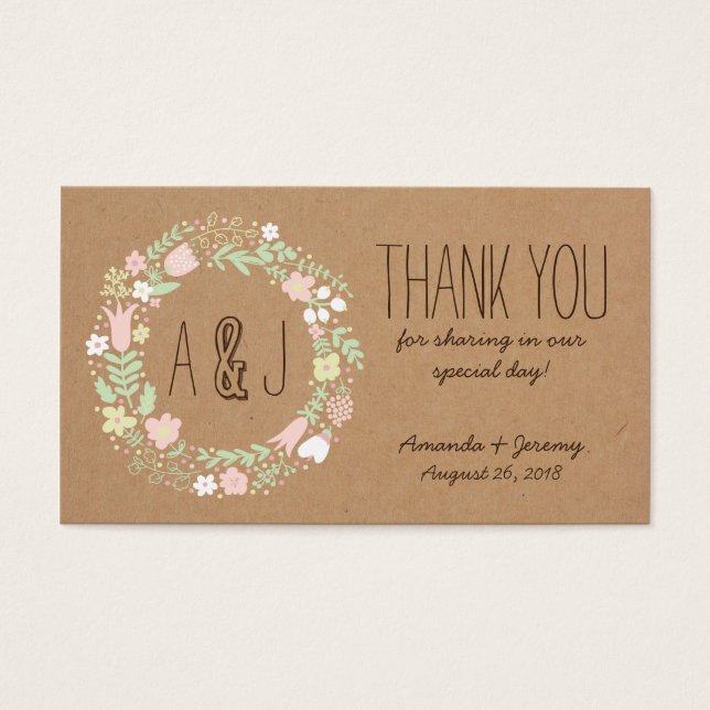 Boho Pastel Blommigt Utandning Rustit Bröllop Visitkort (Framsidan)