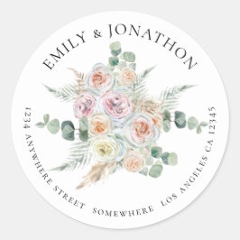 Boho Pastel Blommigts Eucalyptus Namn Returadress Runt Klistermärke