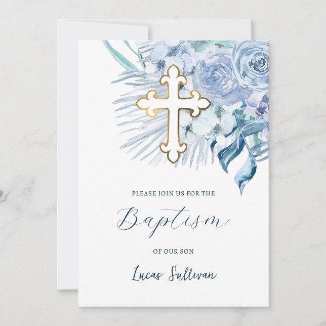 Boho Pastel Blue Baptism Inbjudningar (Framsida)