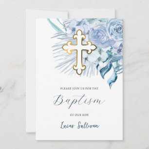 Boho Pastel Blue Baptism Inbjudningar
